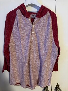 Express Two-Tone Henley Hoodie in Red and Heather